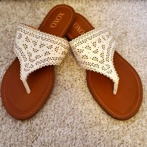 XOXO White and Brown Sandals with Crochet Straps